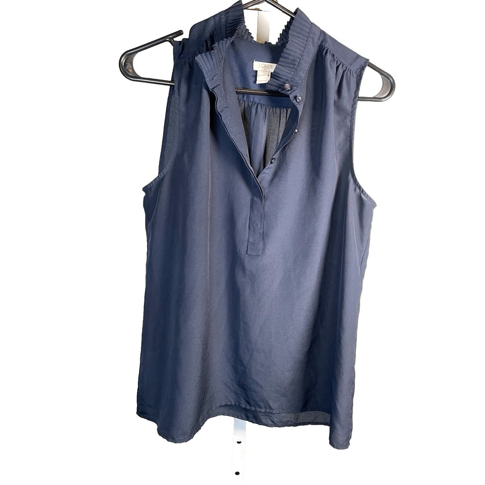 Women's J.Crew Popover Tank Top 8 Sleeveless Shirt NAVY BLUE Summer Beach Preppy
